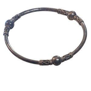 Vintage Balinese Sterling Silver Metal Bali Bangle Bracelet Filigree Bead